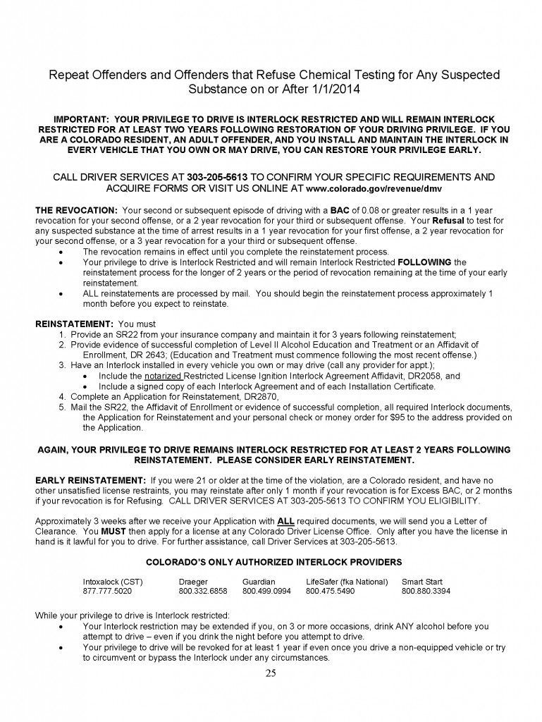 Colorado DMV Handout On Refusals Under Express Consent Law